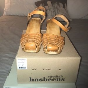 Swedish hasbeens mid height snake sandals